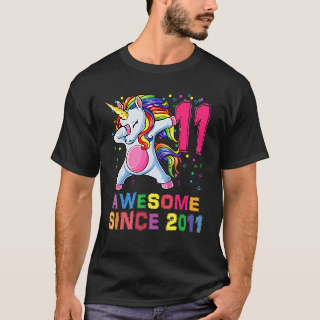 Camiseta 11 Anos Unicórnio Dabbing 11 Birthday Girl Unicor (Frente)