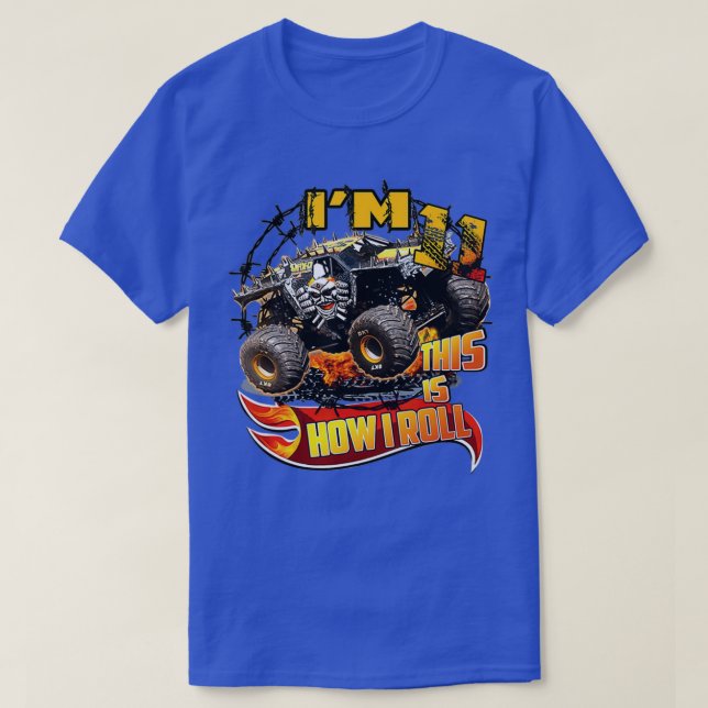 Camiseta 11 Birthday Boy and Trucks de 11 anos para criança (Frente do Design)