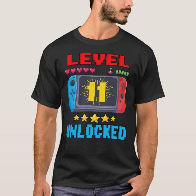 Camiseta 11 Birthday Boy Level 11 Desbloqueado Video Gamer  (Frente)