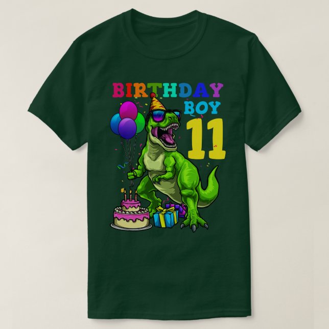 Camiseta 11 Birthday Dinossaur T Rex Birthday Boy (Frente do Design)