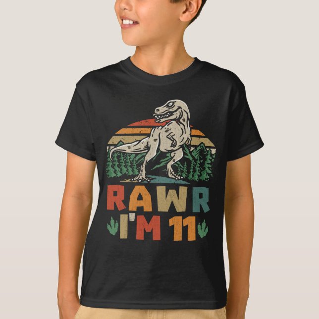 Camiseta 11 Birthday Dinossaur T Rex Rawr Eu tenho 11 anos  (Frente)