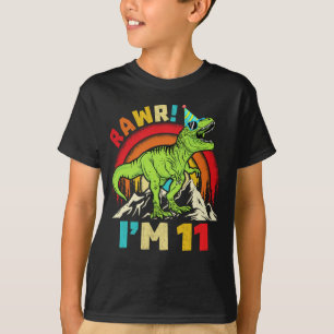 Camiseta 11 Birthday Dinossaur T Rex Rawr Eu tenho 11 anos 
