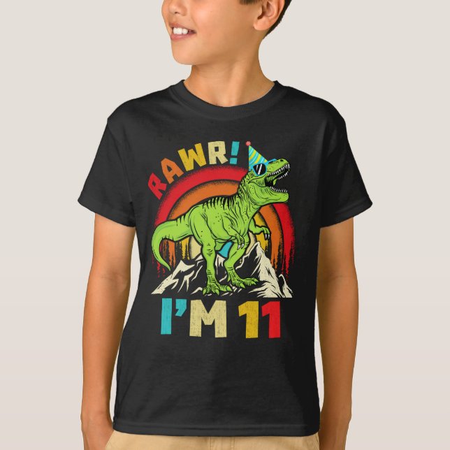 Camiseta 11 Birthday Dinossaur T Rex Rawr Eu tenho 11 anos  (Frente)