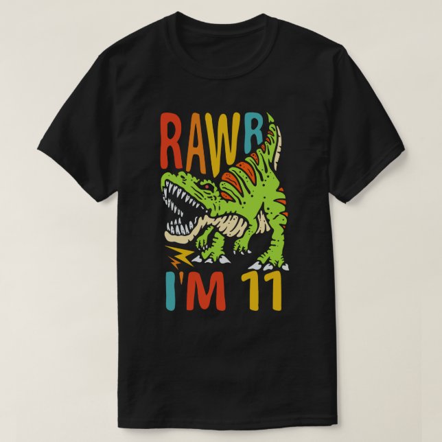 Camiseta 11 Birthday Dinossaur T Rex Rawr Eu tenho 11 anos  (Frente do Design)