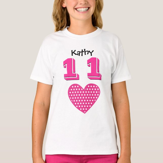 Camiseta 11 Birthday Girl Big Heart Nome Personalizado V01 (Frente)