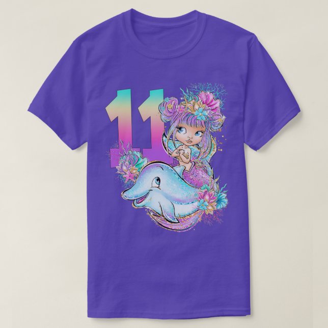 Camiseta 11 Birthday Girl Mermaid Gift Festa de aniversário (Frente do Design)