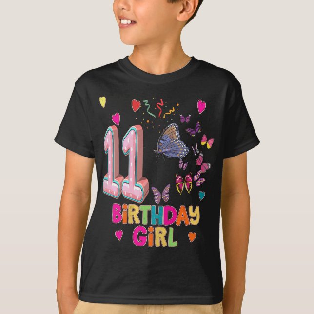 Camiseta 11 Birthday Raparigas Borboletas De 11 Anos (Frente)