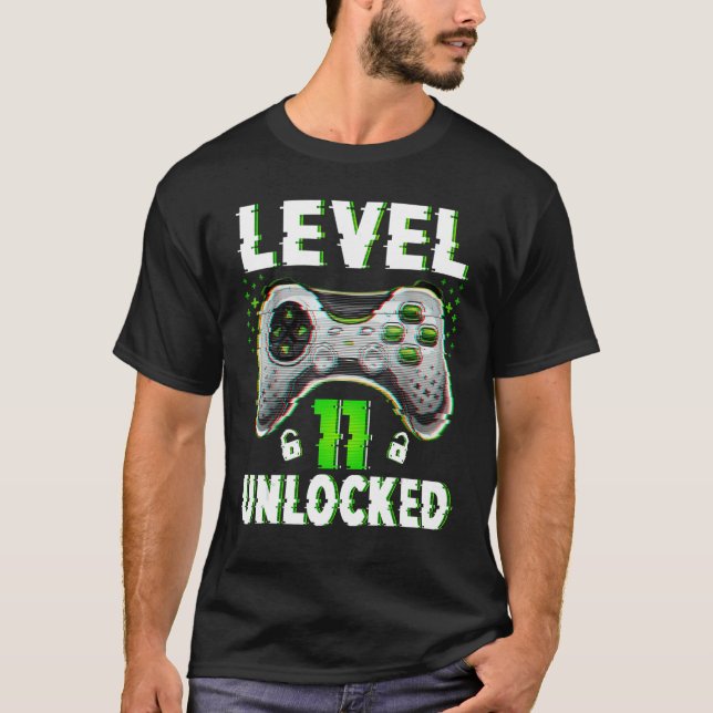 Camiseta 11 de Jogo de Vídeo Desbloqueado do Nível 11 com 1 (Frente)