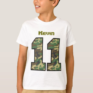 Camiseta 11o Aniversário Camo um nome feito sob encomenda