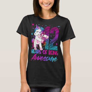 Camiseta 12 Aniversário de 12 Anos Menina Flageando Unicórn