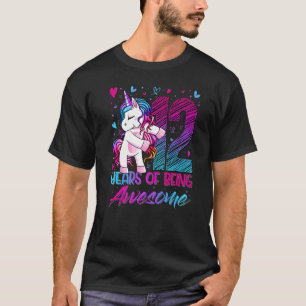 Camiseta 12 Aniversário de 12 Anos Menina Flageando Unicórn