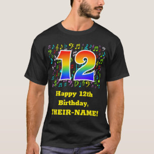 Camiseta 12 Aniversário: Símbolos Musicais Coloridos, Rai
