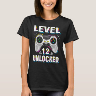 Camiseta 12 Birthday Boy Level 12 Desbloqueado Video Gamer