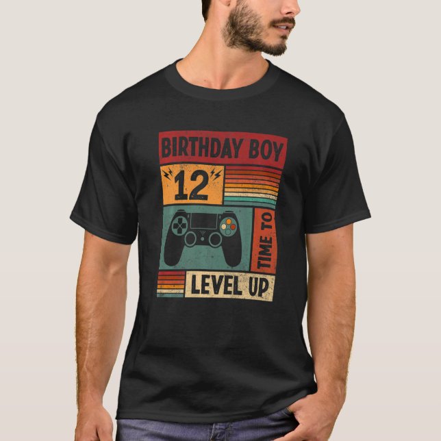 Camiseta 12 Birthday Boy Time To Level Up 12 Anos (Frente)