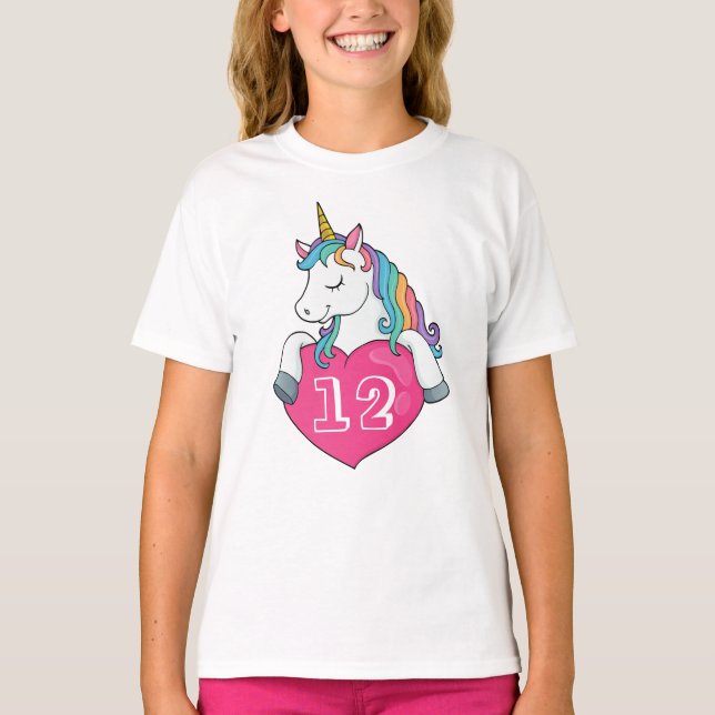 Camiseta 12 Birthday Cute Unicorn Birthday Dons Para Menina (Frente)