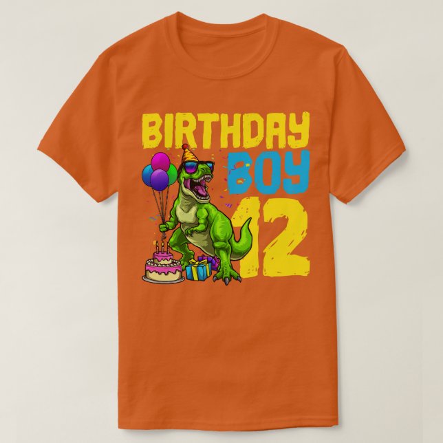Camiseta 12 Birthday Dinossaur Birthday Boy 1 (Frente do Design)