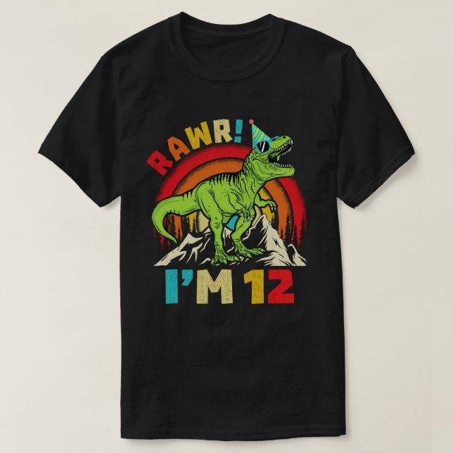 Camiseta 12 Birthday Dinossaur T Rex Rawr Eu tenho 12 anos  (Frente do Design)