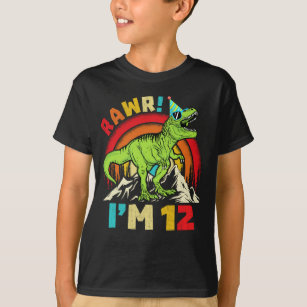 Camiseta 12 Birthday Dinossaur T Rex Rawr Eu tenho 12 anos 