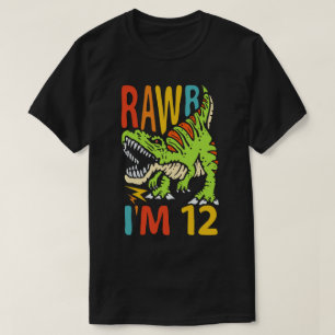 Camiseta 12 Birthday Dinossaur T Rex Rawr Eu tenho 12 anos 