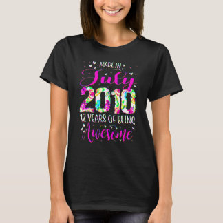 Camiseta 12 Birthday Floral for Girls Nascer em julho de 20