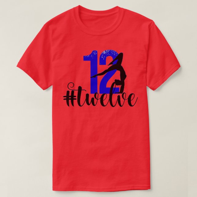 Camiseta 12 Birthday Gymnastics Party Royal Blue 12 Twelv (Frente do Design)