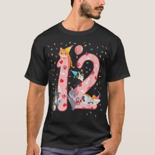 Camiseta 12 Birthday Rapariga Bonita Roupa Gato de 12 anos