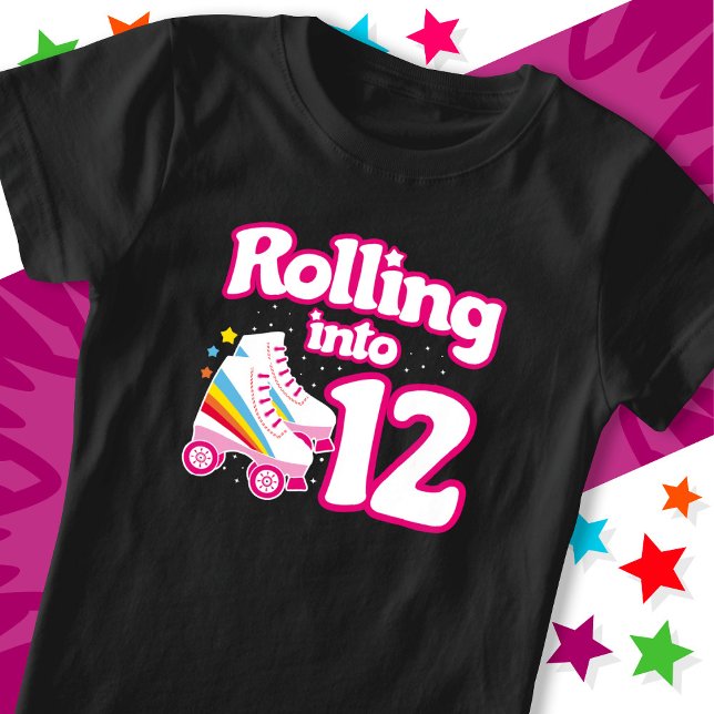 Camiseta 12 Birthday Roller Skating 12 Anos Antiga Skate (Criador carregado)