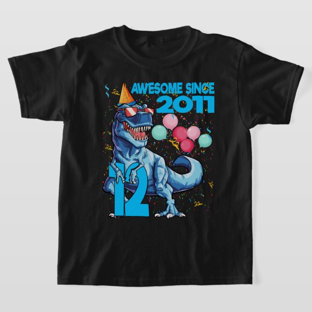 Camiseta 12 de Aniversário de 12 Anos Festa de Menino Dinos (Postura )