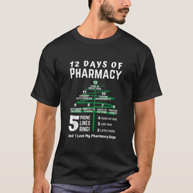 Camiseta 12 dias de farmácia, farmácia de natal, farmácia (Frente)