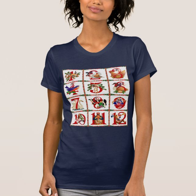 Camiseta 12 Dias De Impressão De Quilta De Natal (Frente)