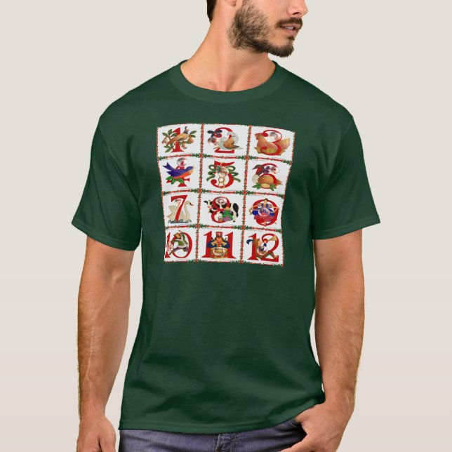 Camiseta 12 Dias De Impressão De Quilta De Natal (Frente)