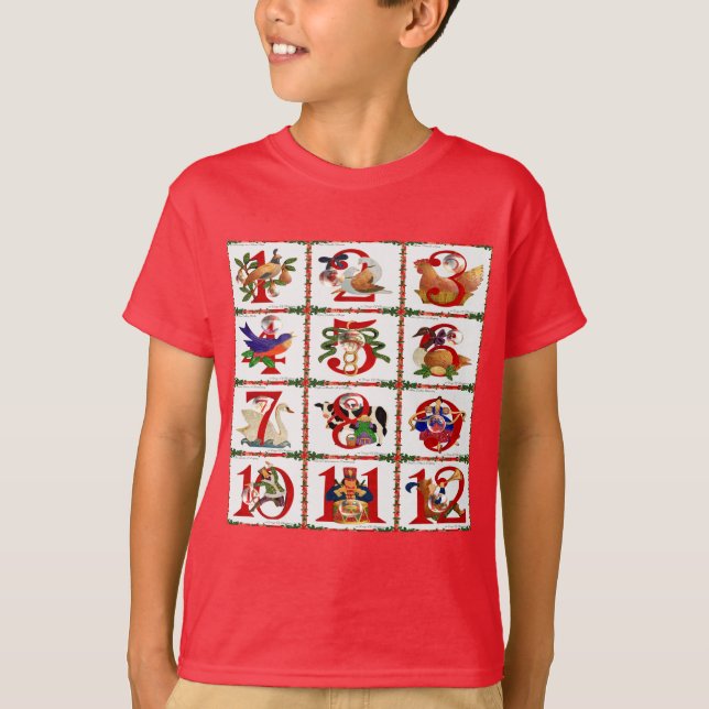 Camiseta 12 Dias De Impressão De Quilta De Natal (Frente)