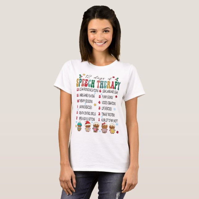 Camiseta 12 dias de terapia de fala SLP Natal (Frente Completa)