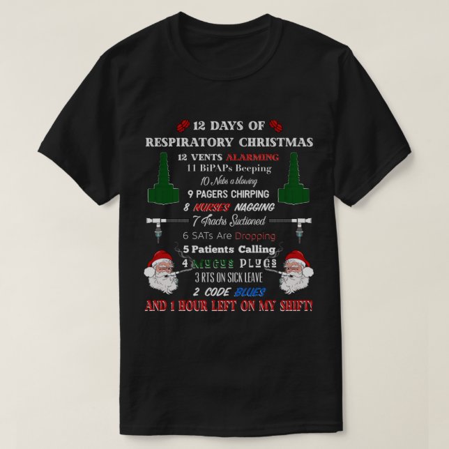 Camiseta 12 dias de terapia respiratória Natal Engraçado D (Frente do Design)