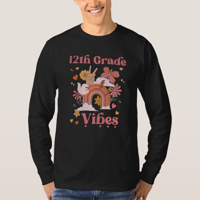 Camiseta 12 Grau Vibes Escola Groovy Retro Boho Arco-Íris (Frente)