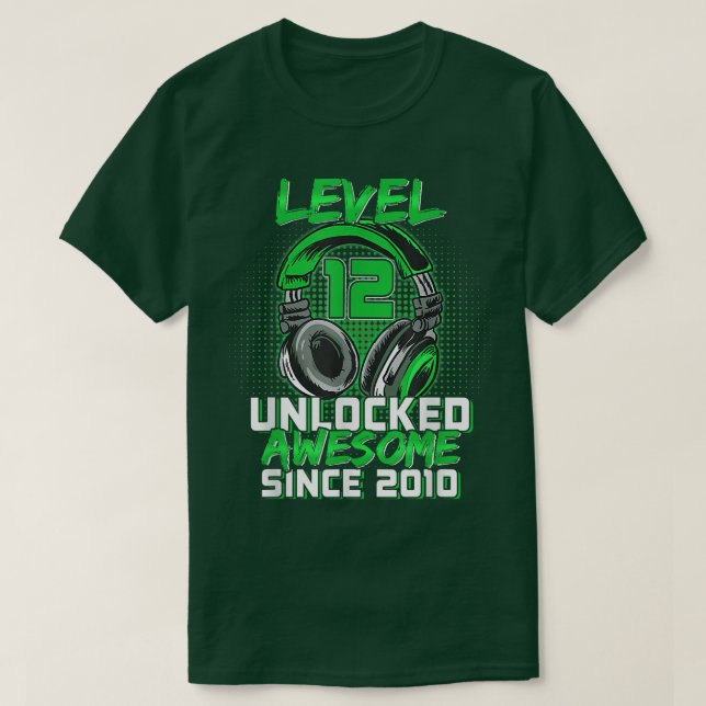 Camiseta 12th Birthday Boy Level 12 Unlocked Awesome 2010 V (Frente do Design)