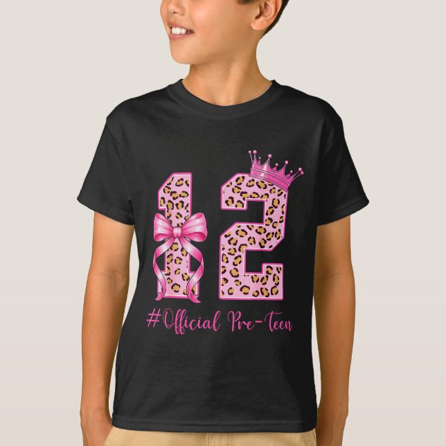 Camiseta 12th Birthday Girl Nk Coquette Bow Leopard 12 Year (Frente)