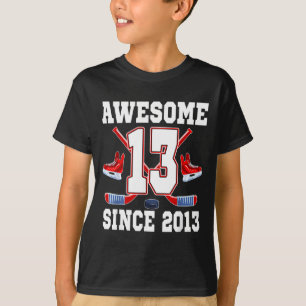 Camiseta 13 Anos Incríveis Desde Aniversário Tema de Hóquei