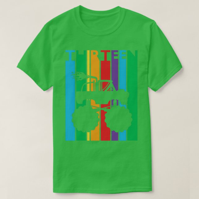 Camiseta 13 Birthday hirn Retro Monster Truck 13 Anos (Frente do Design)