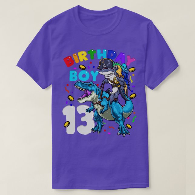 Camiseta 13 Birthday T Rex Birthday Boy (Frente do Design)