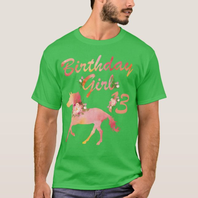 Camiseta 13 de Cavalo Aniversário Para Raparigas Adoram Cav (Frente)