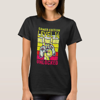 Camiseta 14º Aniversário Video Gamer Edição Nível 14 Desblo