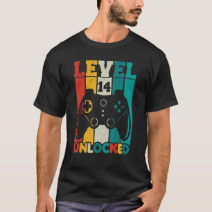 Camiseta 14 Birthday Boy Level 14 Desbloqueado Com 14 Anos