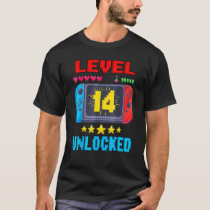 Camiseta 14 Birthday Boy Level 14 Desbloqueado Video Gamer