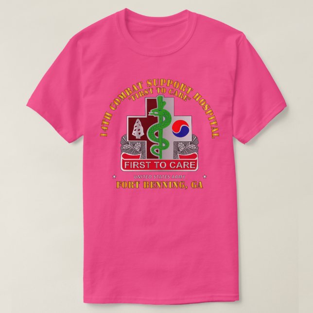 Camiseta 14 Combate Support Hospital Ft Benning GA (Frente do Design)