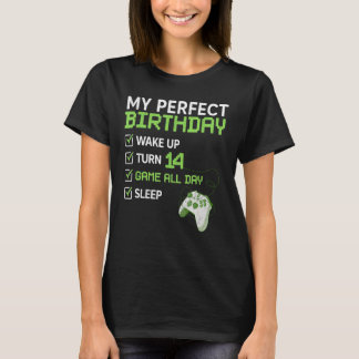 Camiseta 14 Perfeito Aniversário Gaming De 14 Anos