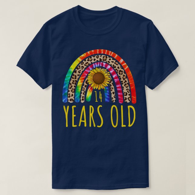 Camiseta 14 Years Old 14th Birthday Tie Dye Sunflower Leopa (Frente do Design)
