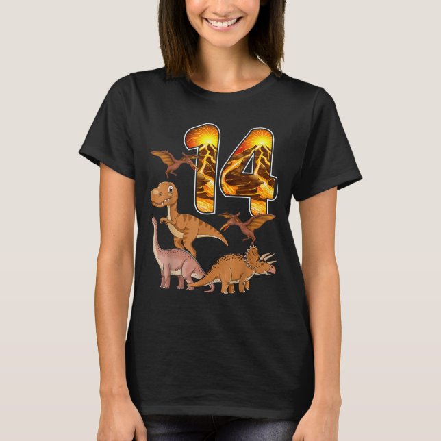 Camiseta 14th Birthday Dinosaur T-rex 14 Years Old Birthday (Frente)