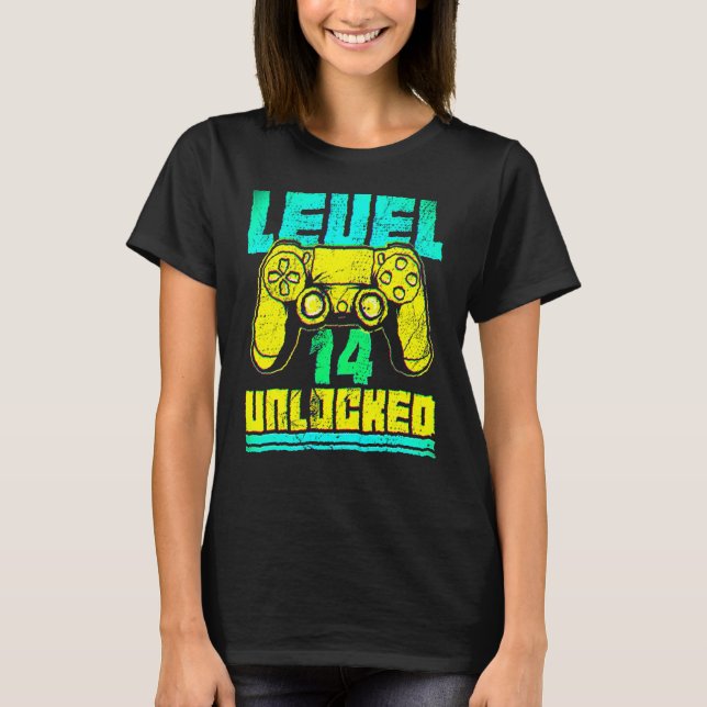 Camiseta 14th Birthday  I Level 14 Unlocked I Funny Video G (Frente)