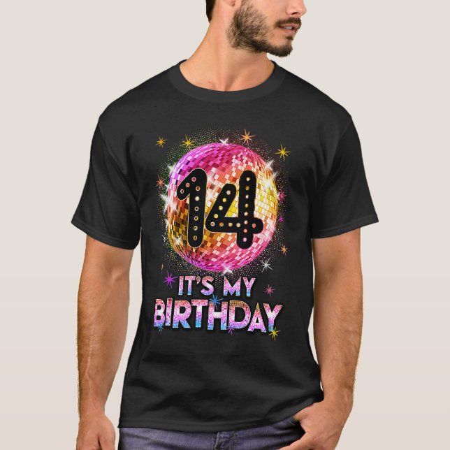 Camiseta 14th Birthday Outfit For Girls 1970s Retro Ball Di (Frente)